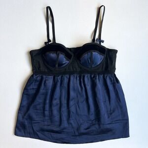 Vintage Bebe Blue Satin Lingerie Babydoll Top